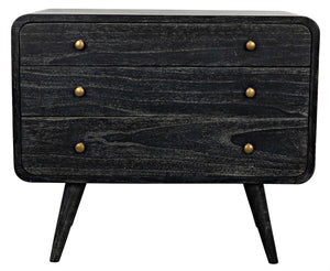 Noir Bart Chest - Cinder Black Mid-Century Modern Storage Unit with Natural Wood Grain & Brass Accents AF-44CB