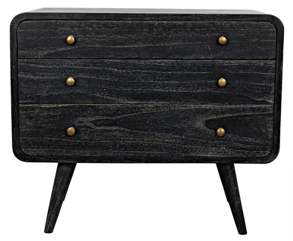 Noir Bart Chest - Cinder Black Mid-Century Modern Storage Unit with Natural Wood Grain & Brass Accents AF-44CB