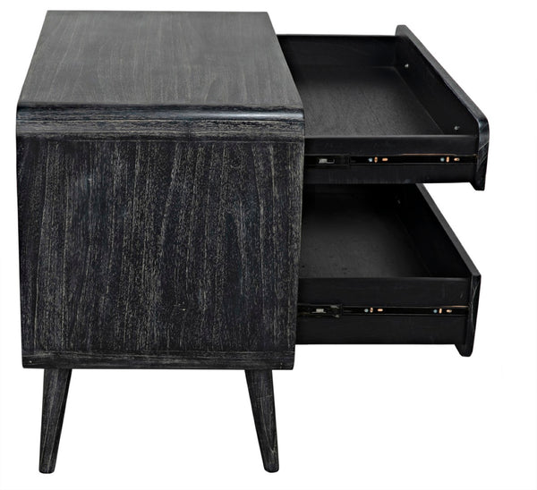 Noir Bart Chest - Cinder Black Mid-Century Modern Storage Unit with Natural Wood Grain & Brass Accents AF-44CB