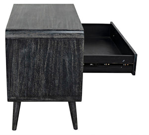 Noir Bart Chest - Cinder Black Mid-Century Modern Storage Unit with Natural Wood Grain & Brass Accents AF-44CB