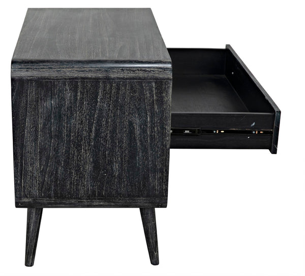 Noir Bart Chest - Cinder Black Mid-Century Modern Storage Unit with Natural Wood Grain & Brass Accents AF-44CB