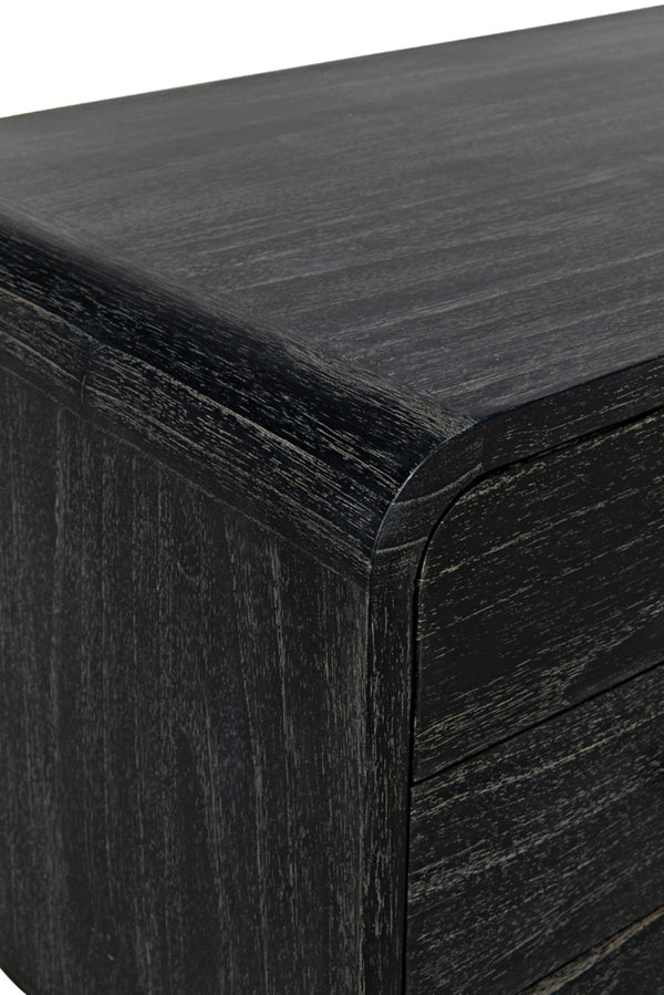 Noir Bart Chest - Cinder Black Mid-Century Modern Storage Unit with Natural Wood Grain & Brass Accents AF-44CB