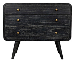 Noir Bart Chest - Cinder Black Mid-Century Modern Storage Unit with Natural Wood Grain & Brass Accents AF-44CB