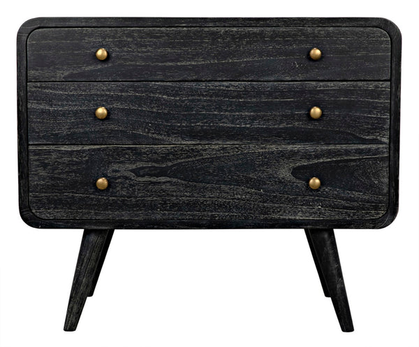 Noir Bart Chest - Cinder Black Mid-Century Modern Storage Unit with Natural Wood Grain & Brass Accents AF-44CB