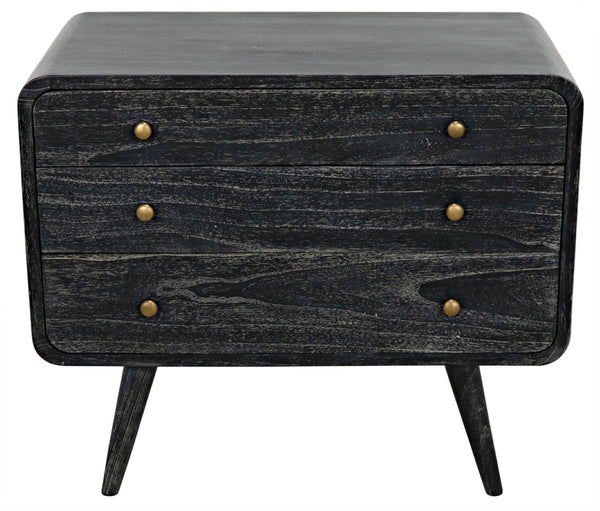 Noir Bart Chest - Cinder Black Mid-Century Modern Storage Unit with Natural Wood Grain & Brass Accents AF-44CB