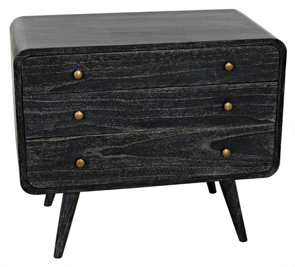 Noir Bart Chest - Cinder Black Mid-Century Modern Storage Unit with Natural Wood Grain & Brass Accents AF-44CB