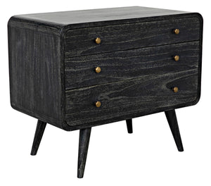 Noir Bart Chest - Cinder Black Mid-Century Modern Storage Unit with Natural Wood Grain & Brass Accents AF-44CB