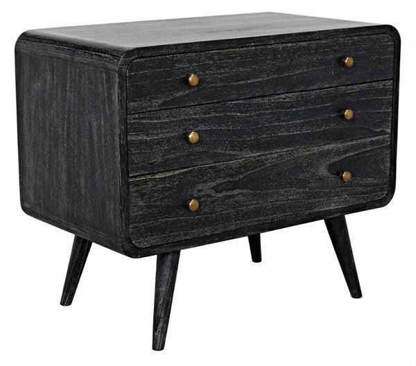 Noir Bart Chest - Cinder Black Mid-Century Modern Storage Unit with Natural Wood Grain & Brass Accents AF-44CB