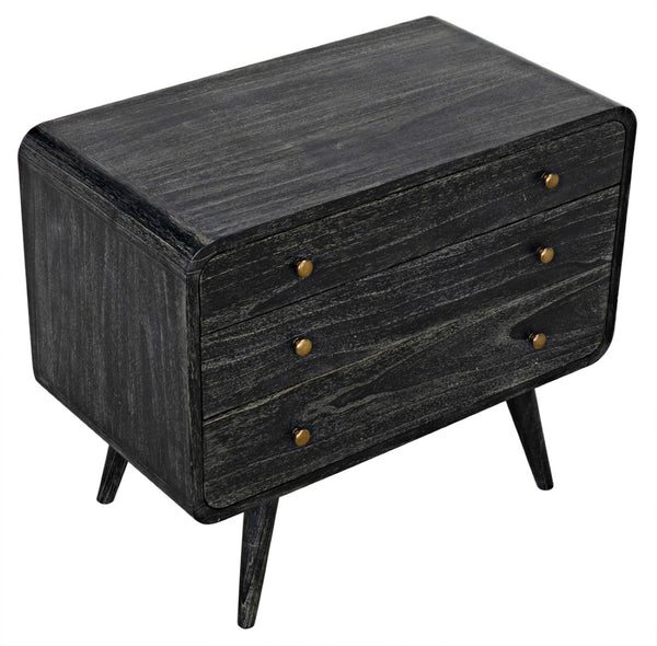 Noir Bart Chest - Cinder Black Mid-Century Modern Storage Unit with Natural Wood Grain & Brass Accents AF-44CB