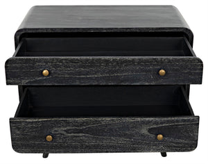 Noir Bart Chest - Cinder Black Mid-Century Modern Storage Unit with Natural Wood Grain & Brass Accents AF-44CB