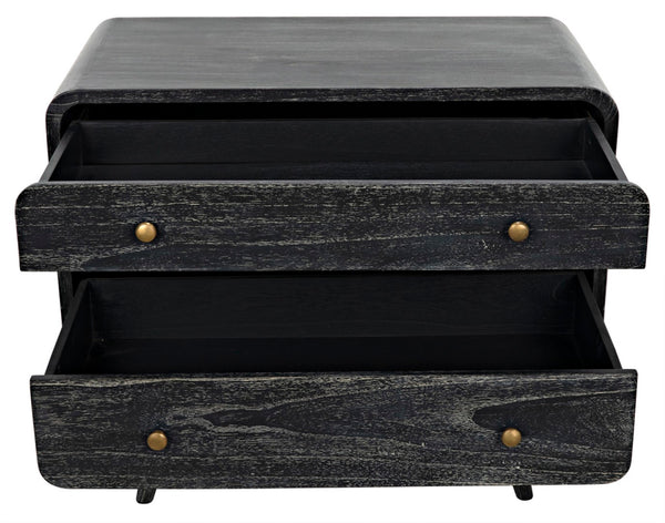 Noir Bart Chest - Cinder Black Mid-Century Modern Storage Unit with Natural Wood Grain & Brass Accents AF-44CB