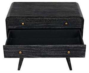 Noir Bart Chest - Cinder Black Mid-Century Modern Storage Unit with Natural Wood Grain & Brass Accents AF-44CB