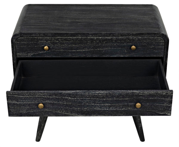 Noir Bart Chest - Cinder Black Mid-Century Modern Storage Unit with Natural Wood Grain & Brass Accents AF-44CB