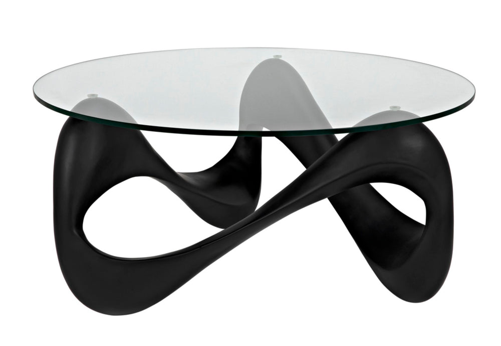 Noir Orion Coffee Table - Celestial-Inspired Matte Black Resin with Glass Top, Modern & Versatile Design AF-55B