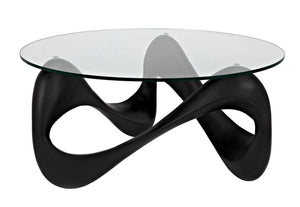 Noir Orion Coffee Table - Celestial-Inspired Matte Black Resin with Glass Top, Modern & Versatile Design AF-55B