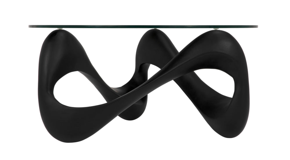 Noir Orion Coffee Table - Celestial-Inspired Matte Black Resin with Glass Top, Modern & Versatile Design AF-55B