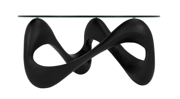 Noir Orion Coffee Table - Celestial-Inspired Matte Black Resin with Glass Top, Modern & Versatile Design AF-55B