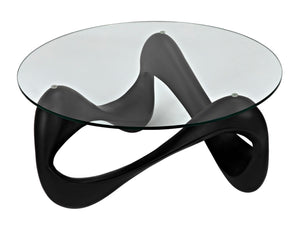 Noir Orion Coffee Table - Celestial-Inspired Matte Black Resin with Glass Top, Modern & Versatile Design AF-55B