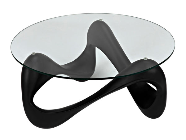 Noir Orion Coffee Table - Celestial-Inspired Matte Black Resin with Glass Top, Modern & Versatile Design AF-55B
