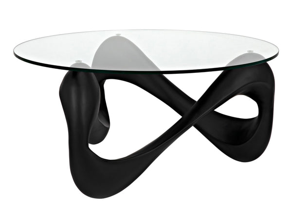 Noir Orion Coffee Table - Celestial-Inspired Matte Black Resin with Glass Top, Modern & Versatile Design AF-55B