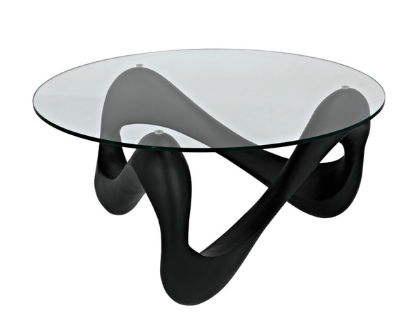 Noir Orion Coffee Table - Celestial-Inspired Matte Black Resin with Glass Top, Modern & Versatile Design AF-55B