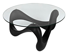 Noir Orion Coffee Table - Celestial-Inspired Matte Black Resin with Glass Top, Modern & Versatile Design AF-55B