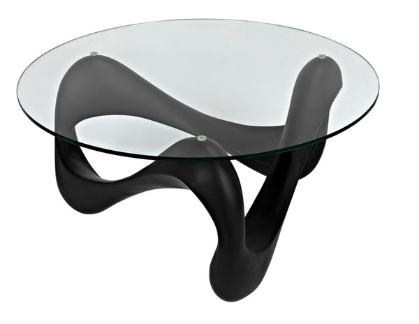 Noir Orion Coffee Table - Celestial-Inspired Matte Black Resin with Glass Top, Modern & Versatile Design AF-55B
