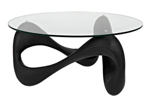 Noir Orion Coffee Table - Celestial-Inspired Matte Black Resin with Glass Top, Modern & Versatile Design AF-55B