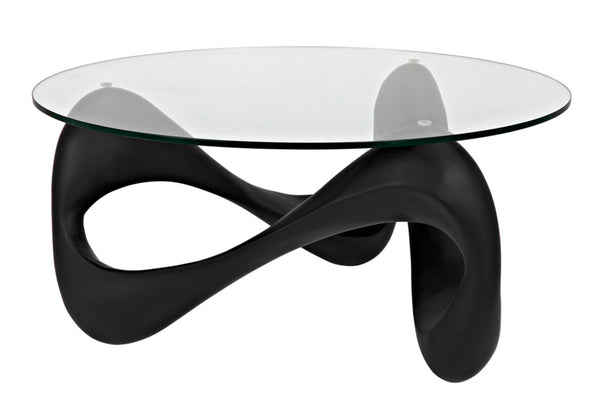 Noir Orion Coffee Table - Celestial-Inspired Matte Black Resin with Glass Top, Modern & Versatile Design AF-55B