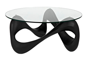 Noir Orion Coffee Table - Celestial-Inspired Matte Black Resin with Glass Top, Modern & Versatile Design AF-55B
