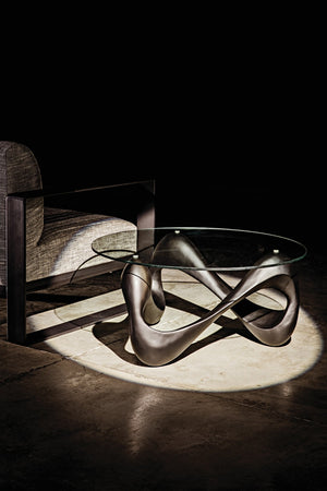 Noir Orion Coffee Table - Celestial-Inspired Matte Black Resin with Glass Top, Modern & Versatile Design AF-55B