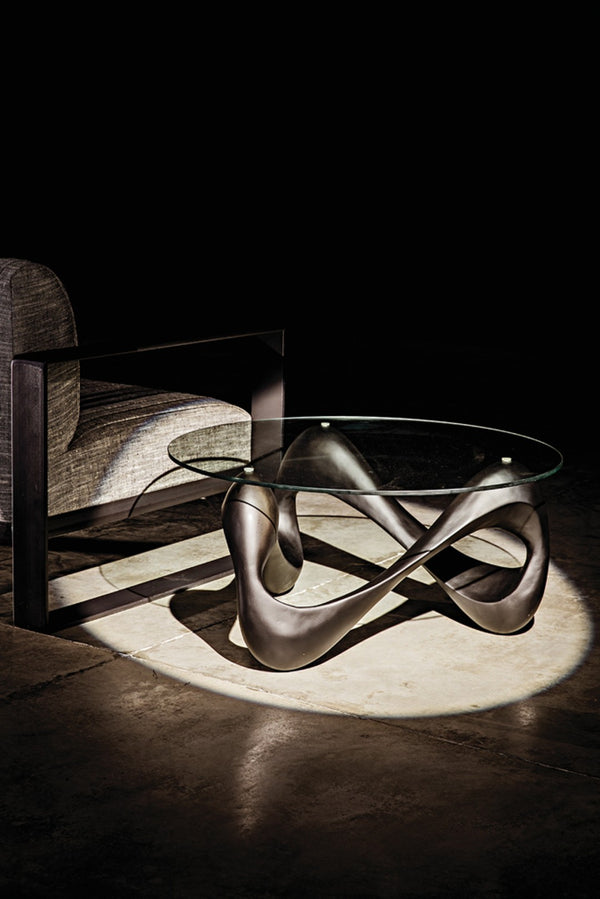 Noir Orion Coffee Table - Celestial-Inspired Matte Black Resin with Glass Top, Modern & Versatile Design AF-55B