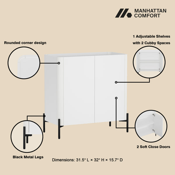 Manhattan Comfort Abbey Accent Cabinet - Elegant Storage Solution With Adjustable Shelves For Stylish Home Organization White Mdp Af004-wh