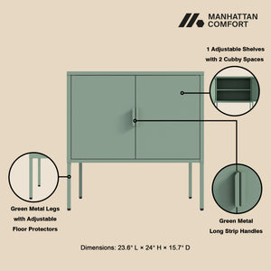 Manhattan Comfort Ava Accent Cabinet - Modern Charm With Adjustable Shelves For Stylish Organization In Any Room Green Steel Af005-gr