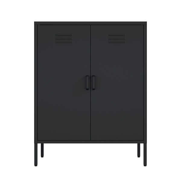 Manhattan Comfort Naomi Elegant Accent Cabinet With Adjustable Shelves For Versatile Storage And Modern Design Black Steel Af006-bk