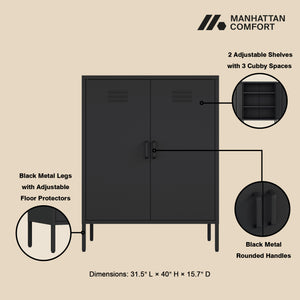 Manhattan Comfort Naomi Elegant Accent Cabinet With Adjustable Shelves For Versatile Storage And Modern Design Black Steel Af006-bk