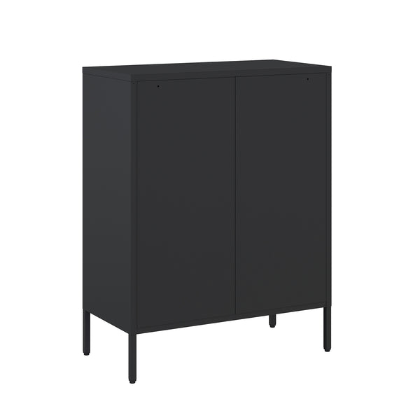 Manhattan Comfort Naomi Elegant Accent Cabinet With Adjustable Shelves For Versatile Storage And Modern Design Black Steel Af006-bk