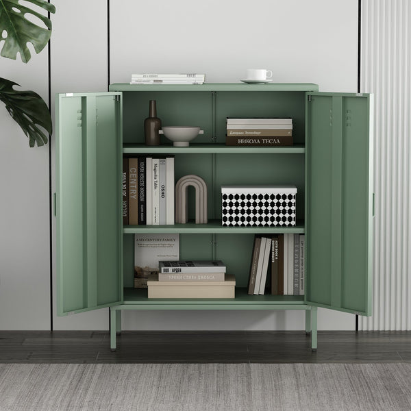 Manhattan Comfort Naomi Elegant Accent Cabinet With Adjustable Shelves For Versatile Storage And Modern Design Green Steel Af006-gr