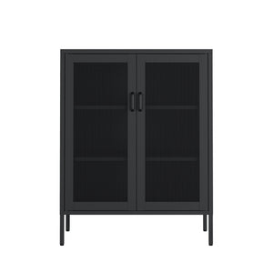 Manhattan Comfort Amelia Accent Cabinet With Adjustable Shelves - Modern Charm Meets Timeless Sophistication Black Steel Af008-bk