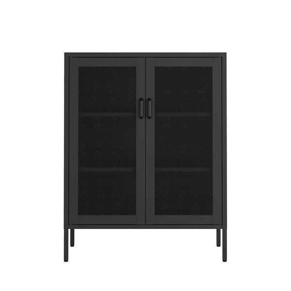 Manhattan Comfort Amelia Accent Cabinet With Adjustable Shelves - Modern Charm Meets Timeless Sophistication Black Steel Af008-bk