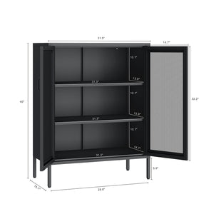 Manhattan Comfort Amelia Accent Cabinet With Adjustable Shelves - Modern Charm Meets Timeless Sophistication Black Steel Af008-bk