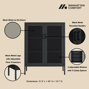 Manhattan Comfort Amelia Accent Cabinet With Adjustable Shelves - Modern Charm Meets Timeless Sophistication Black Steel Af008-bk