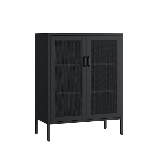 Manhattan Comfort Amelia Accent Cabinet With Adjustable Shelves - Modern Charm Meets Timeless Sophistication Black Steel Af008-bk