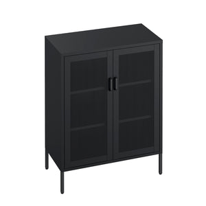 Manhattan Comfort Amelia Accent Cabinet With Adjustable Shelves - Modern Charm Meets Timeless Sophistication Black Steel Af008-bk