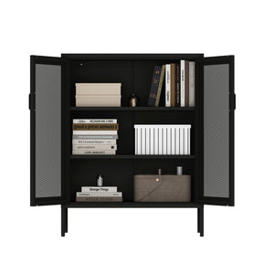 Manhattan Comfort Amelia Accent Cabinet With Adjustable Shelves - Modern Charm Meets Timeless Sophistication Black Steel Af008-bk