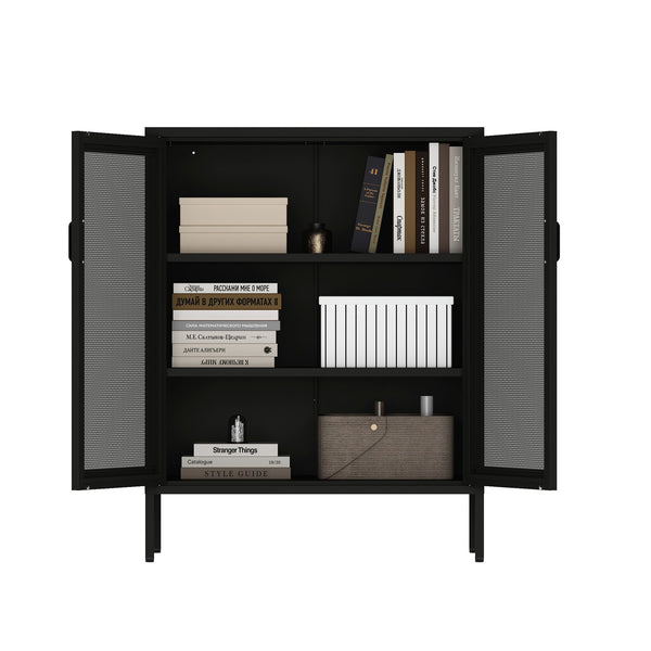 Manhattan Comfort Amelia Accent Cabinet With Adjustable Shelves - Modern Charm Meets Timeless Sophistication Black Steel Af008-bk