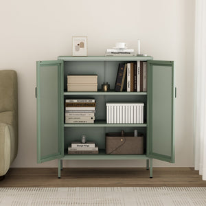 Manhattan Comfort Amelia Accent Cabinet With Adjustable Shelves - Modern Charm Meets Timeless Sophistication Green Steel Af008-gr