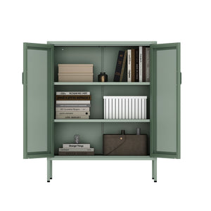 Manhattan Comfort Amelia Accent Cabinet With Adjustable Shelves - Modern Charm Meets Timeless Sophistication Green Steel Af008-gr