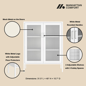 Manhattan Comfort Amelia Accent Cabinet With Adjustable Shelves - Modern Charm Meets Timeless Sophistication White Steel Af008-wh