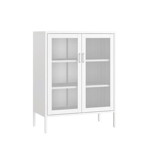 Manhattan Comfort Amelia Accent Cabinet With Adjustable Shelves - Modern Charm Meets Timeless Sophistication White Steel Af008-wh